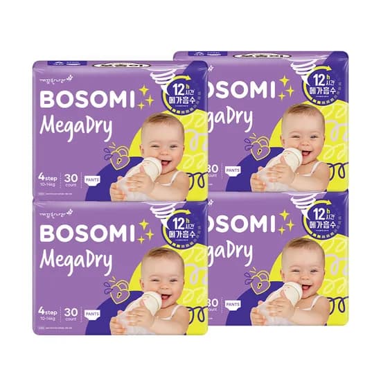 보솜이 기저귀 NEW 메가드라이 팬티 대형, 30매, 4팩