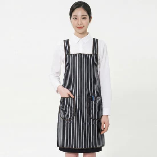 메쉬 스트라이프 방수 앞치마 소 H형 블랙 65x75cm 1개