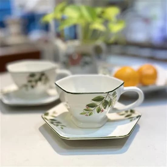 Leaf 핸드페인팅 라떼잔세트, 1인용, 1세트