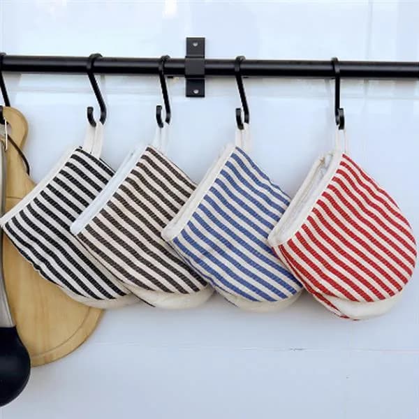 린넨 스트라이프 주방장갑 브라운 14x18cm 1개
