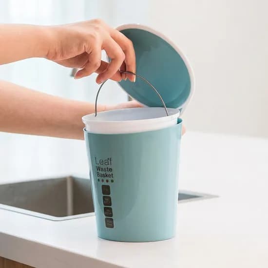 플라팜 뚜껑있는 미니 리프 음식물 쓰레기통 핑크 1.2L 1개