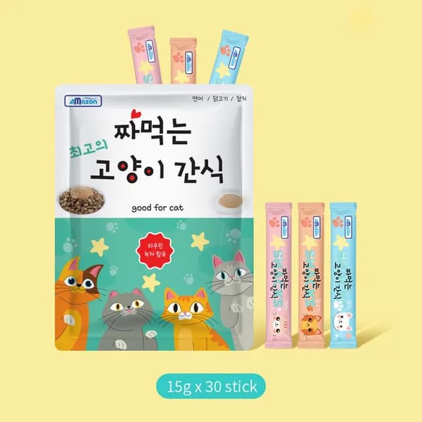 고양이 짜먹는 간식 츄르 파우치 연어 참치 닭고기 15g 30개입