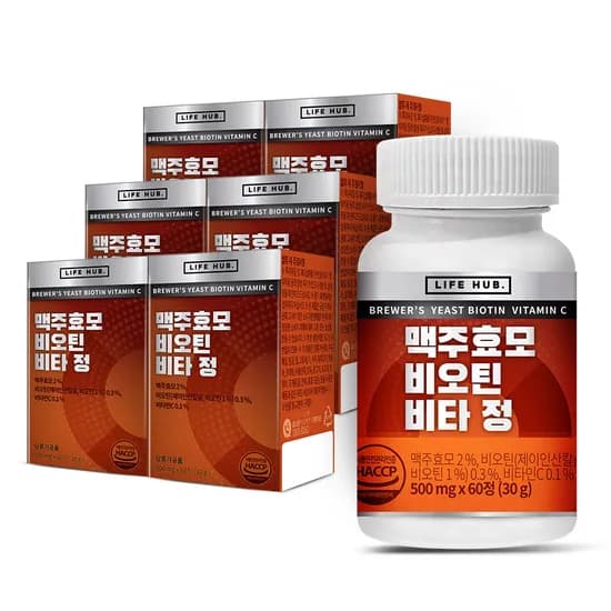 라이프허브 맥주효모 비오틴 비타민 60정 6개