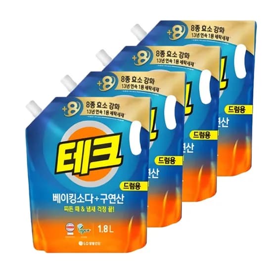 테크 베이킹소다 플러스 구연산 액체세제 뉴 리필 1.8L 4개