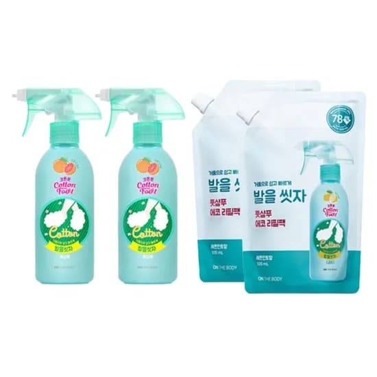 온더바디 코튼풋 발을 씻자 풋샴푸, 레몬향, 385ml, 2개 + 리필, 500ml, 2개