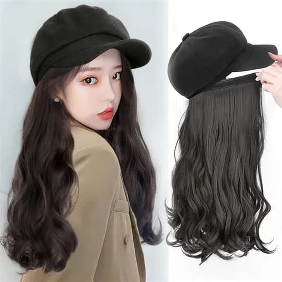 하이유니 웨이브 펌 린넨 헌팅 캡 모자가발 브라운블랙 1개