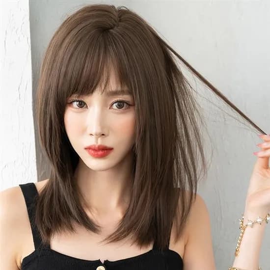 하이유니 레이어드 컷 중단발 헤어 위그, 쿨브라운, 가발거치대+가발망+가발고정똑딱핀, 1세트