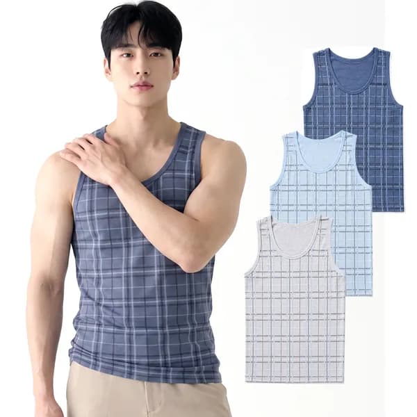 스톰바인 남성 오버체크 베이직 민소매 런닝 3종 혼합 110