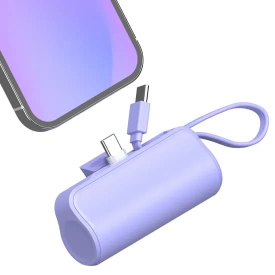 프리미엄 5000mAh 2웨이 보조배터리, C타입 단자, C타입 케이블, 퍼플, 1개