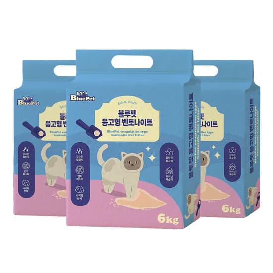 블루펫 응고형 벤토나이트 고양이모래, 18kg, 3개입, 1개