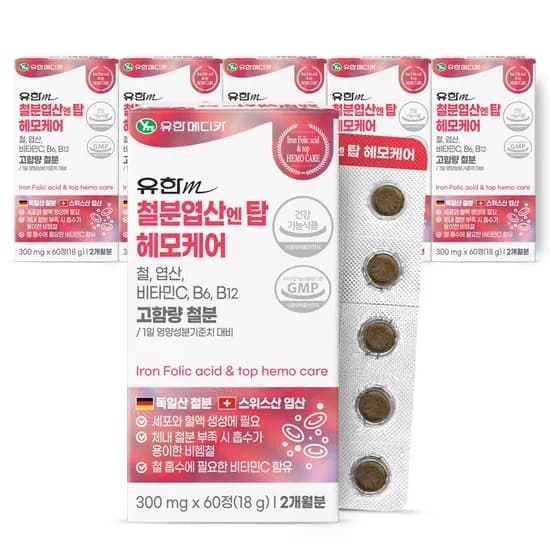 유한메디카 고함량 철분 엽산 엔 탑 헤모케어 60정 6개