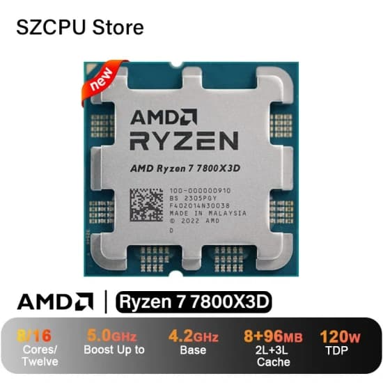 AMD Ryzen 7 7800X3D CPU 5.0GHz AM5 쿨러 없는 새로운 트레이