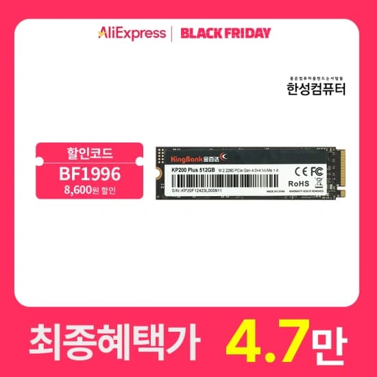 한성컴퓨터 KingBank KP200 Plus M.2 NVMe 512GB SSD