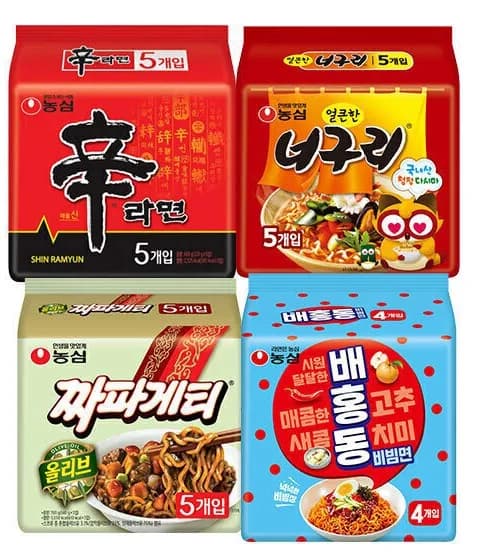 신라면 5입+너구리 5입+짜파게티5입+배홍동 4입 (총 19봉) (13,990원 / 무료)