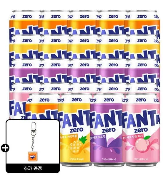 환타 제로 오렌지+파인+포도+피치 350ml 4종 6입 (총 24캔) + (13,990원 / 무료)