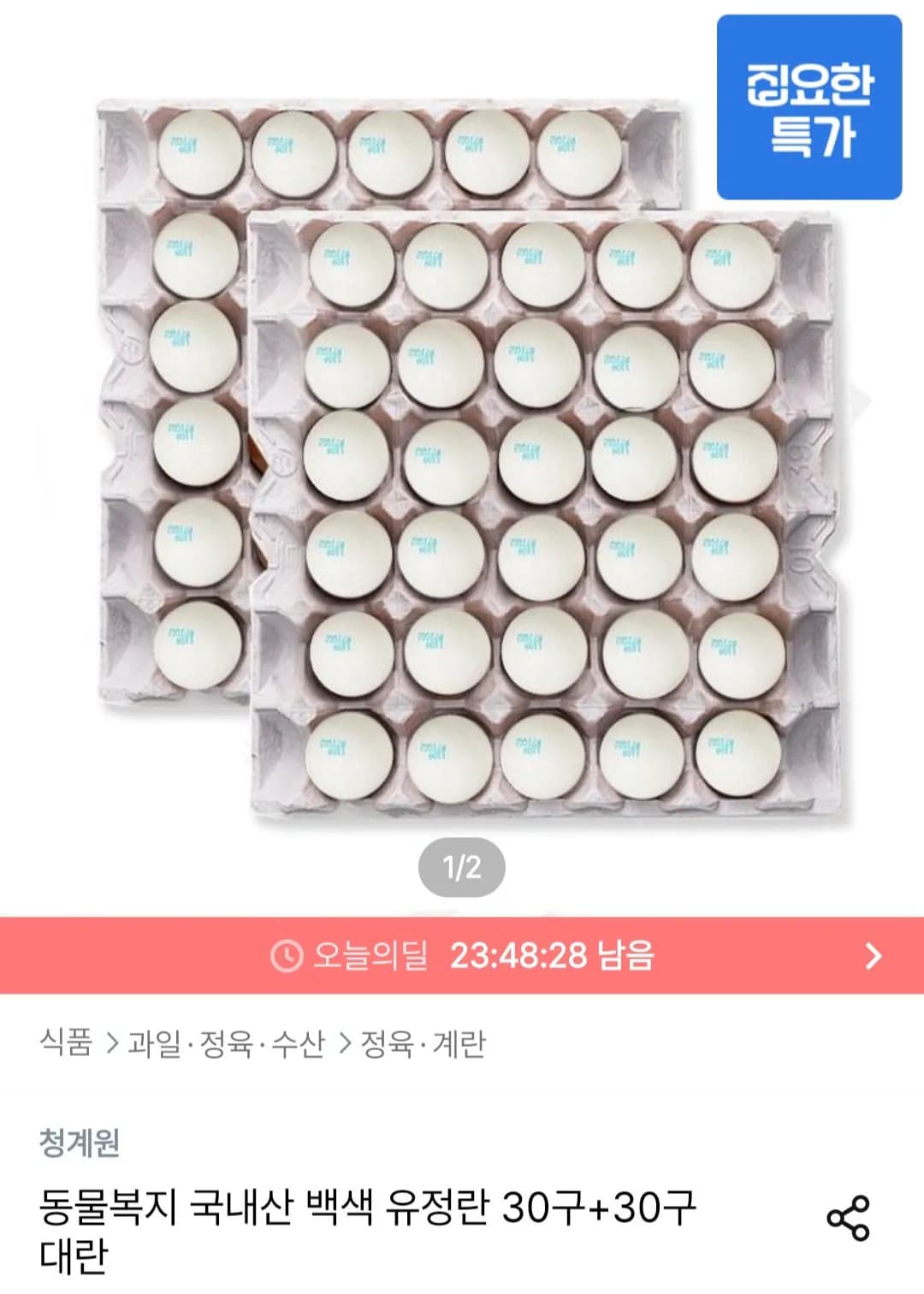 동물복지 국내산 백색 유정란 30구 30구 대란