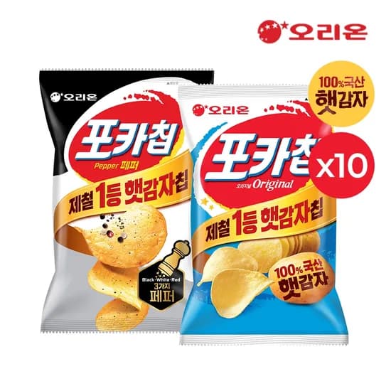 포카칩 오리지널 66g 10개 + 포카칩 트리플페퍼 60g 10개 (20,395원 / 무료)