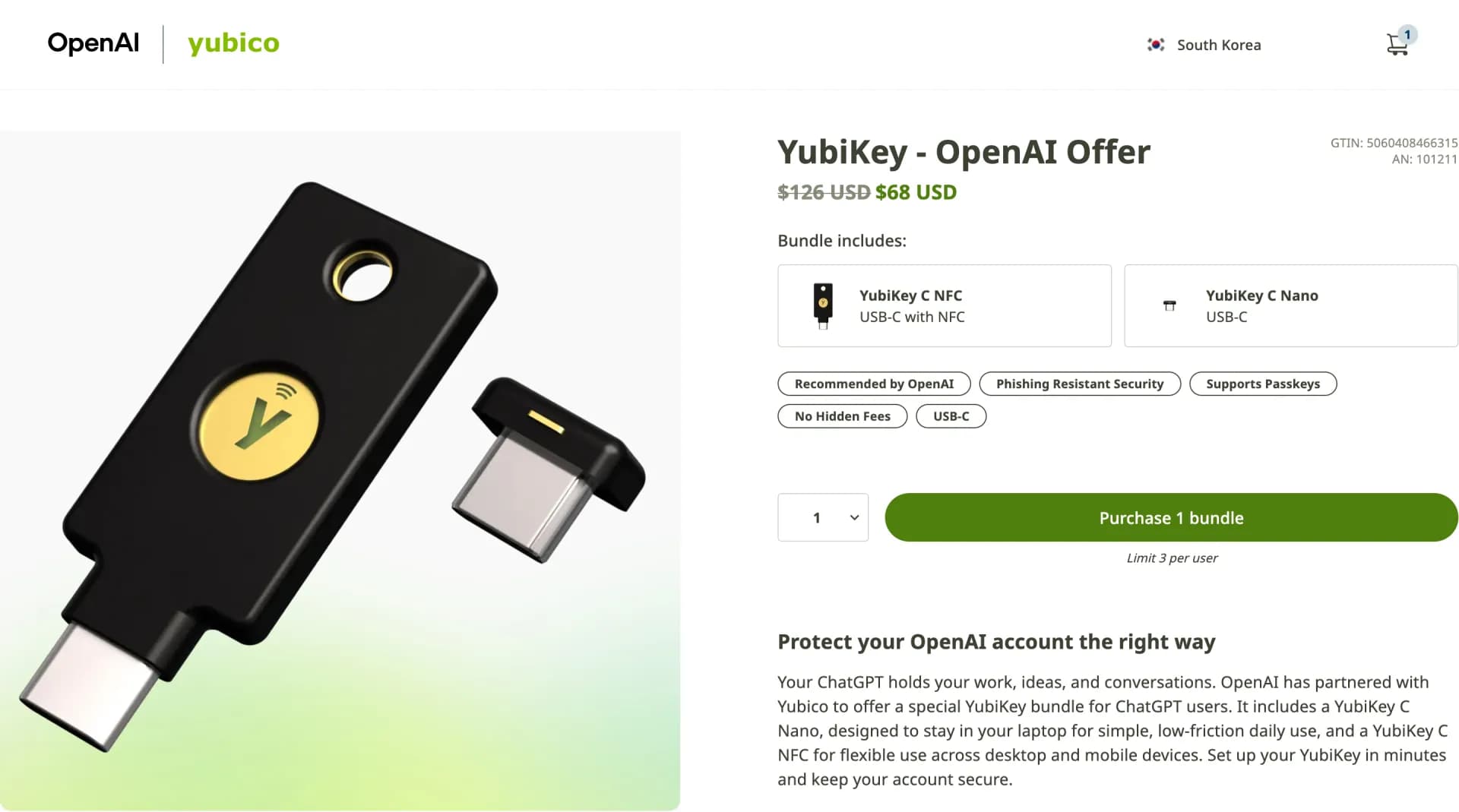 YubiKey C NFC + Y