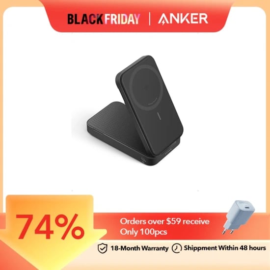 Anker MagGo 보조배터리, Qi2 인증, 15W 초고속 MagSafe, 6,600mAh ($15.11/무료)