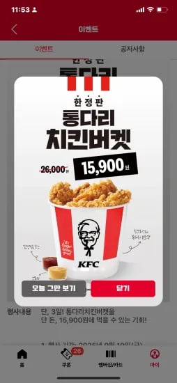 통다리 치킨버켓 15,900원