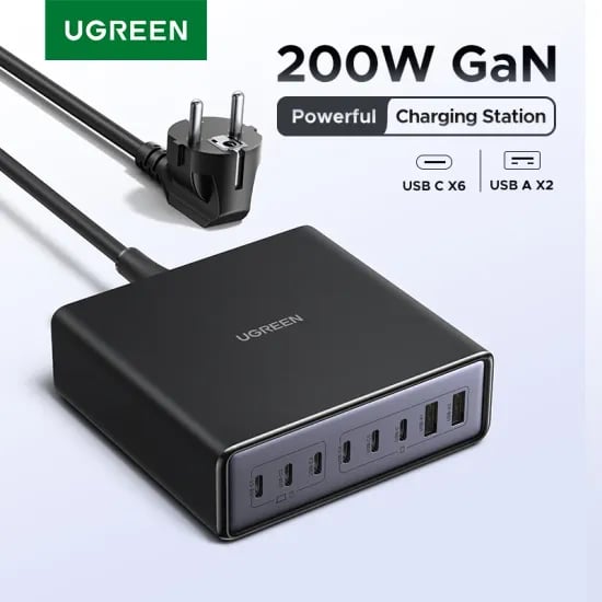 UGREEN 200W 8포트 GaN 접지 충전기