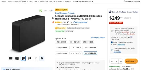 시게이트 Expansion 26TB 외장하드