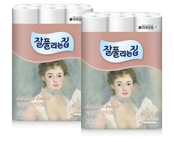 잘풀리는집 키친타올 150매 12롤 2팩