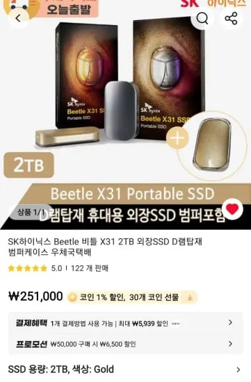 SK하이닉스 Beetle 비틀 X31 2TB 외장SSD D램탑재