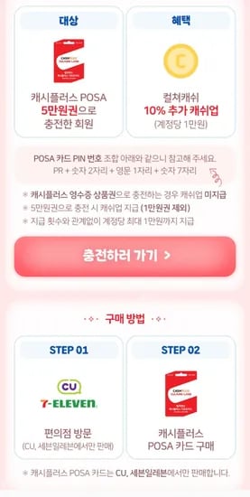 컬쳐랜드 10%캐쉬업 50,000원