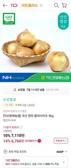 국산 양파 중대사이즈 5kg
