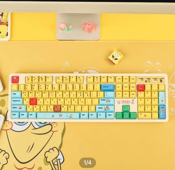 큐센 Q104 스폰지밥 에디션 PBT 풀윤활 가스켓 유무선 기계식 키보드