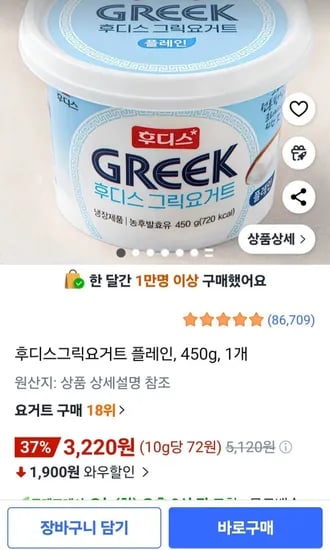 후디스그릭요거트 플레인 450g 1개