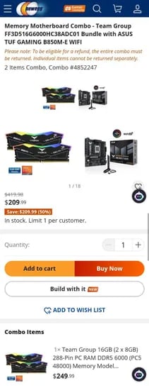 T-FORCE DDR5 8GB X2 TUF B850M-E WIFI 세트
