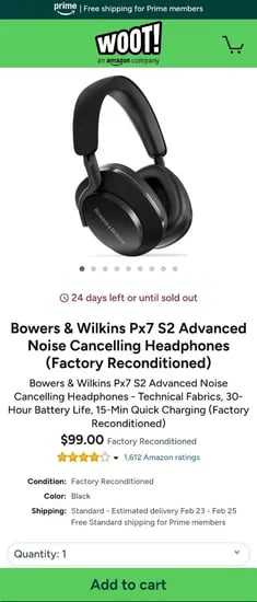배대지전용) Bowers & Wilkins Px7 S2 Advanced Noise Cancelling Headphone 공장리퍼 ($99/무료)
