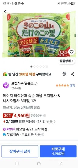 키노코노야마 우지말차&니시오말차 8개입 (4,960원/무료)