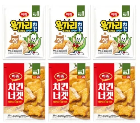 하림 용가리치킨 300g 3봉 치킨너겟 300g 3봉 총 1.8kg