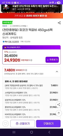 피코크 떡갈비 450gx6팩 신세계푸드