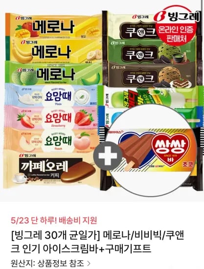 빙그레 메로나 비비빅 쿠앤크 쌍쌍바 아이스크림바 외 다양 30개