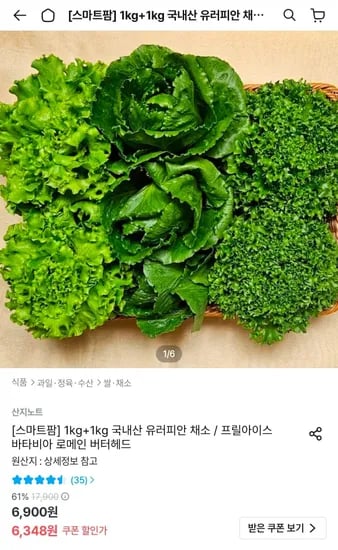 국내산 유러피안 채소 2kg (6,348원/무료)