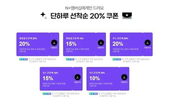 네이버 멤버십 푸드쿠폰팩 외 다양, 총 20개 쿠폰