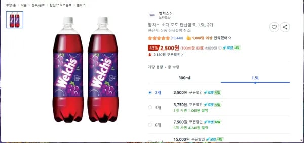 웰치스 소다 포도 탄산음료 1.5L 외 2개