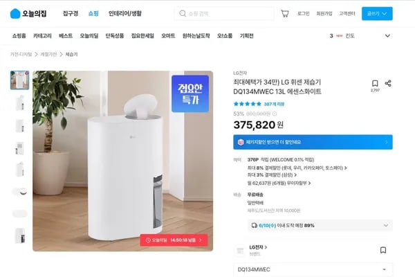 LG 휘센 제습기 DQ134MWEC 에센스화이트 13L 외 다양 1개