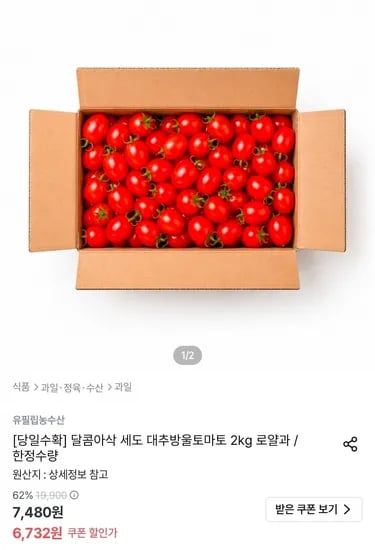 세도 대추방울토마토 로얄과 외 다양 2kg 총 2개