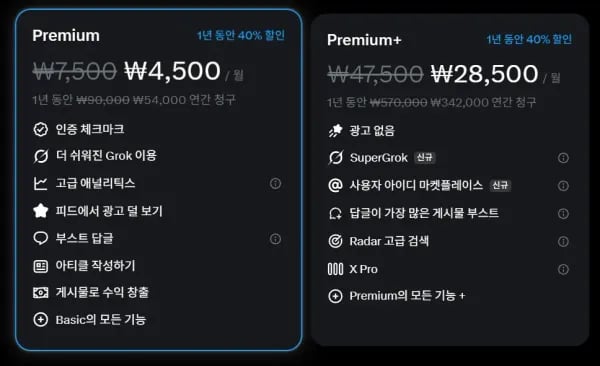 X 프리미엄 1년권 1개