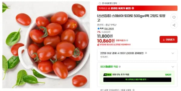 스테비아 토마토 토망고 500g x 4팩 고당도 토마토