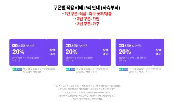 네멤, ~6/30) 2026 축구 대축제 응원 세일 20% 선착순 쿠폰 (0원/무료)