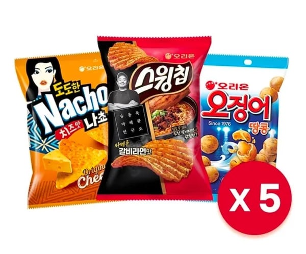 오징어땅콩 5개+스윙칩 갈비라면 5개+도도한나쵸 치즈 5개  (8,118원/무료)
