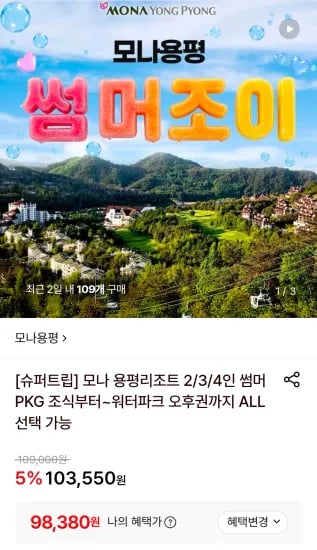 모나 용평리조트 2인 썸머패키지 (98,380원/무료)