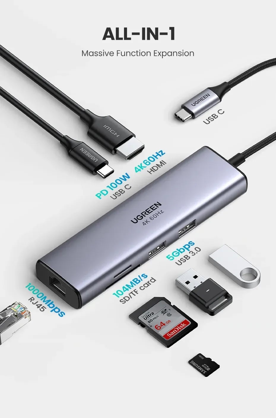 UGREEN USB 허브, 7-in-1 (22,461원/무료)
