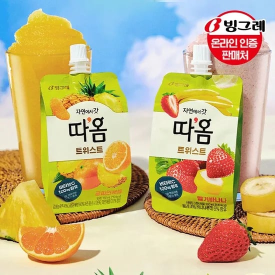 빙그레 따옴 트위스트 딸기바나나/귤파인애플 2종 24개 세트(카카오,토스) (24,990원) (무배)